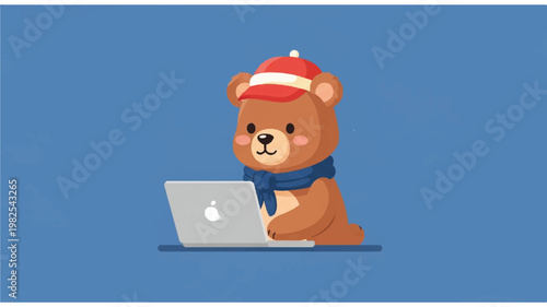Brown bear using a laptop computer 1.