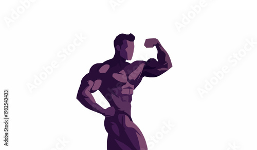 Stylized bodybuilder flexing front single biceps pose flat vector illustration isolated on white background bold fitness design