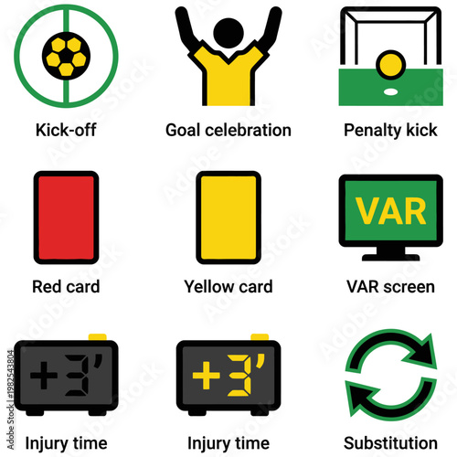 Soccer game icons for referees and players on field