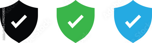 Colorful shield icons with checkmarks