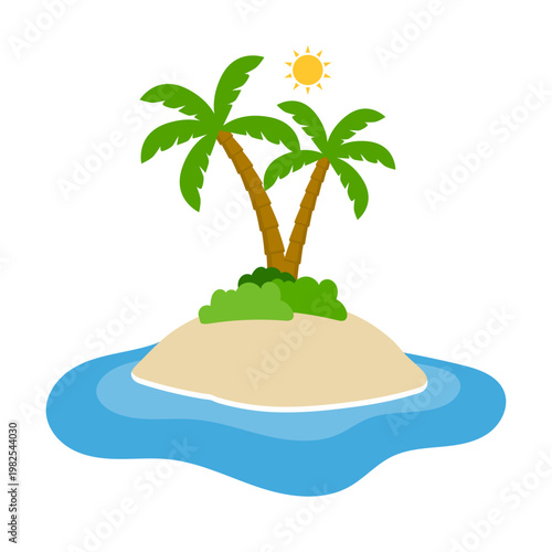 Tropical Island with Palm Trees and Sun