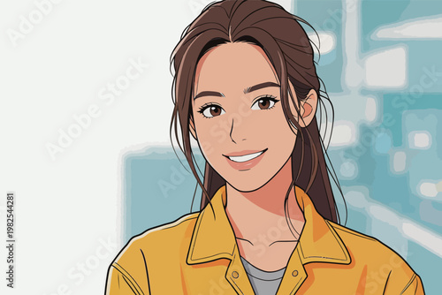 Smiling Young Woman in Yellow Jacket