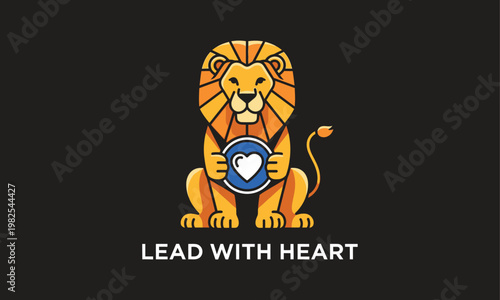 Majestic lion emblem with heart symbol a powerful message of courage and compassion