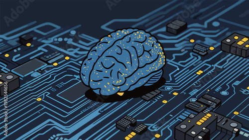 Brain on Circuit Board Representing Artificial Intelligence