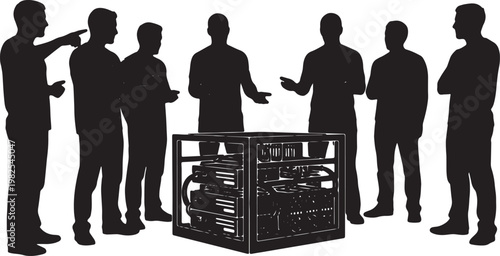 Black Solid Crypto Miner GPU Rig Camera Silhouettes Set of Six on White Background