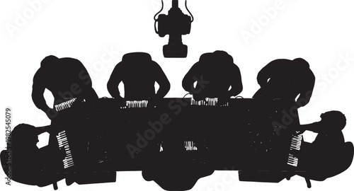 Black Solid Custom Synthesizer Soldering Overhead Camera Silhouettes Set of Six on White Background