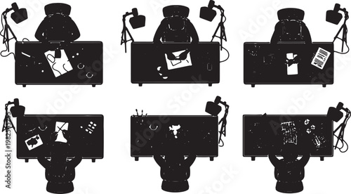 Black Solid DIY Craft Overhead Camera Silhouettes Set of Six on White Background