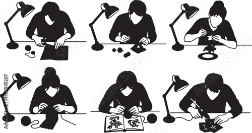 Black Solid DIY Craft Overhead Camera Silhouettes Set of Six on White Background