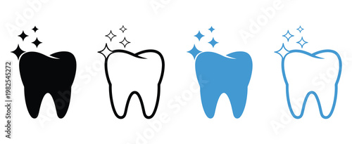 Clean tooth dental care icon, tooth vector icon symbol, vector illustration set ideal for dentistry, oral hygiene, healthcare apps, and medical infographic design