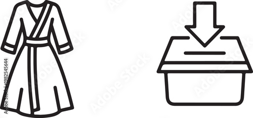 Korean Traditional Dress and Laundry Basket Icon with Down Arrow Isolated on white background