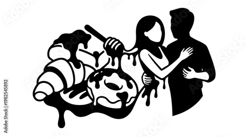 Sweet Romance Couple Embracing with Dessert Elements