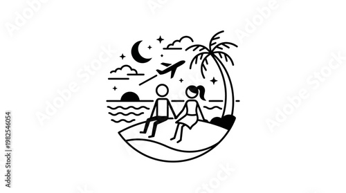 Romantic Couple Enjoying Tropical Island Sunset