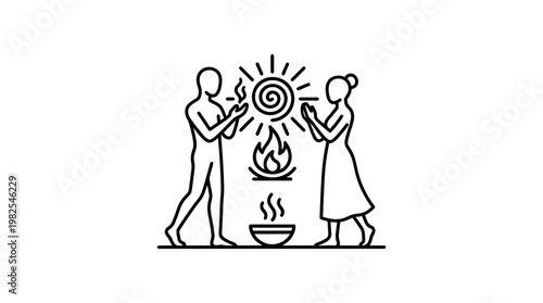 Conceptual Line Art of Spirituality and Ritual