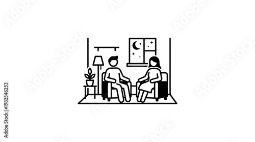 Couple Talking in a Living Room at Night