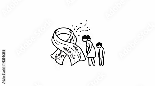 Cancer Awareness Ribbon With Elderly Woman and Child