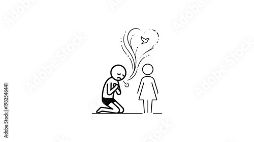 Man Kneeling in Awe of Woman with Love Heart