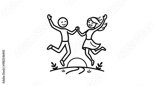 Joyful Couple Jumping Silhouette