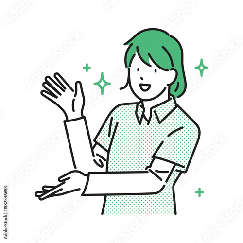 イラスト素材【介護イメージ】：笑顔で説明をする若い女性介護士