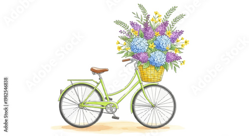 Beautiful flower delivery concept with hand painted green bike