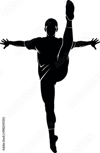 Dancer Silhouette High Kick Pose Performance Dance Movement Black Vector Illustration