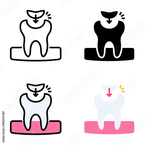 Tooth filling icon collection of various styles for design branding, print and digital media