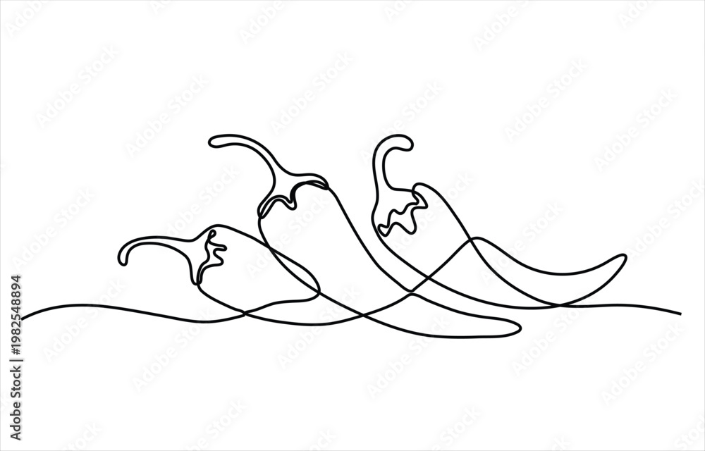 Obraz premium Minimalist Continuous Line Illustration of Chili Peppers Representing Spice Flavor and Artistic Elegance