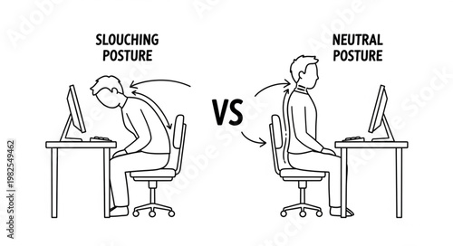 Slouching Posture vs Neutral Posture Comparison Illustration.