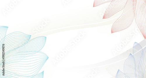 淡いグラデーション背景に繊細な曲線リーフが広がるナチュラルで上品な抽象デザイン素材、余白を活かした汎用バナー・背景イラスト