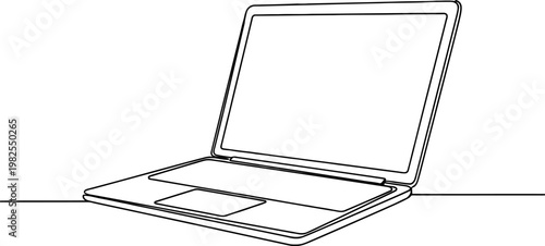 Continuous line drawing Laptop, computer, portable, technology, line art, vector, illustration, device, electronics, office