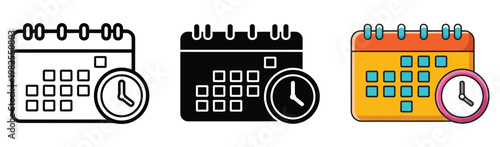 Content scheduling icon illustration for planning, publishing, and workflow management with stroke, filled, and colored icon set, modern vector design ideal for social media tools