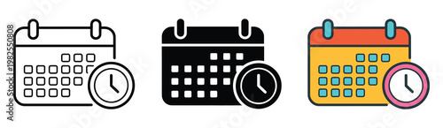 Content scheduling icon illustration for planning, publishing, and workflow management with stroke, filled, and colored icon set