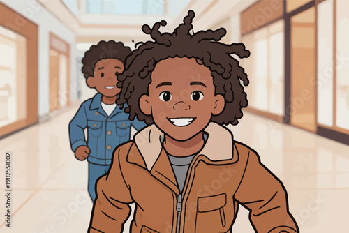 Two Boys Walking in Shopping Mall