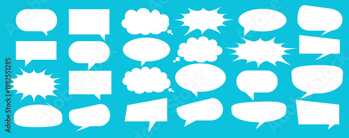 A set of chat box designs for comments on social media or comics. Vector designs of speech bubbles, text boxes, and conversation chat columns in comics.	
