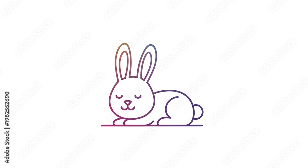 Obraz premium Adorable sleeping bunny illustration with colorful gradient outline peacefully resting