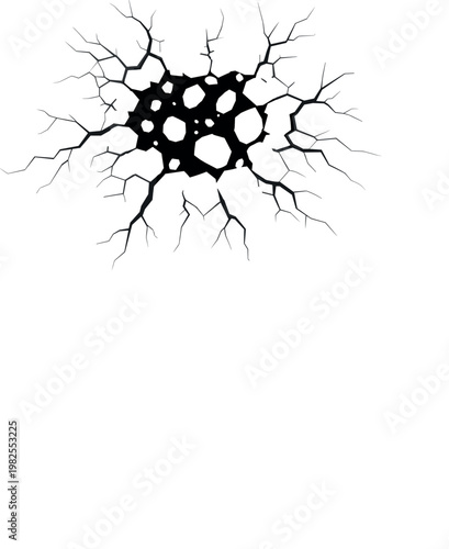 Cracked Surface Explosion Hole with Fracture Lines Broken Ground Impact Effect Vector Illustration Design