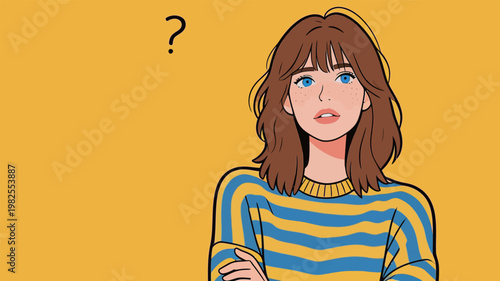 Woman with Question Mark Thinking Illustration