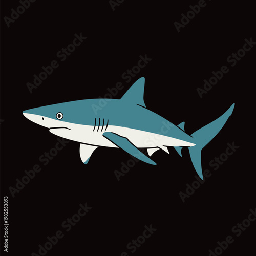 Cartoon Blue Shark Illustration on Black Background