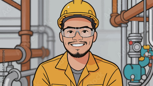 Smiling Male Industrial Worker in Safety Gear
