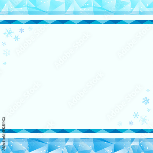 水色のポリゴン背景と雪の結晶の長方形フレーム_正方形