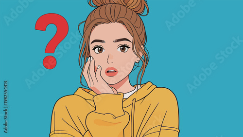 Young Woman with Question Mark Illustration