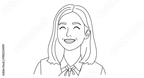 Smiling young woman with shoulder-length hair in a drawing.
