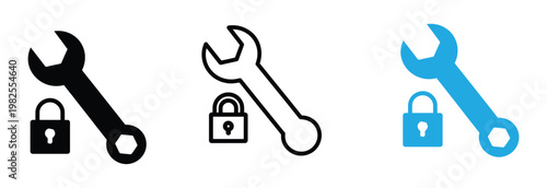 Wrenches paired with padlocks symbolizing security and maintenance tools
