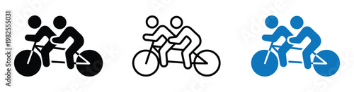 Tandem Bicycle Riding Fun Icon. Silhouetted illustration depicts  cyclists riding a tandem bicycle outdoors high quality professional. 
