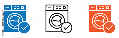 Washing Machine Approved Icon Commercial Use. Comparison of washing machines with different energy efficiency ratings displayed. 