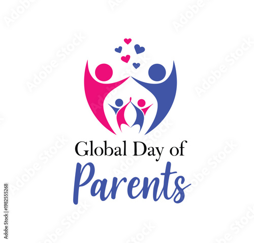 Global Day of Parents Celebration Concept with Stylized Family Figures and Hearts