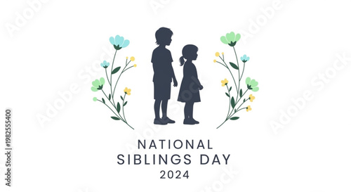 National siblings day 2024 elegant floral silhouette design vector