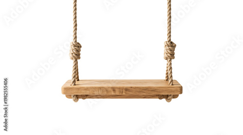 wooden swing with ropes isolated on transparent background