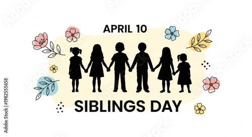 National Siblings Day illustration of children holding hands in garden