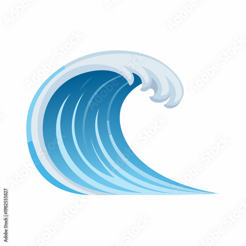 Vibrant blue ocean wave illustration with white foamy crest, capturing powerful sea movement and natural water dynamics