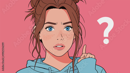 Confused Woman with Question Mark Illustration